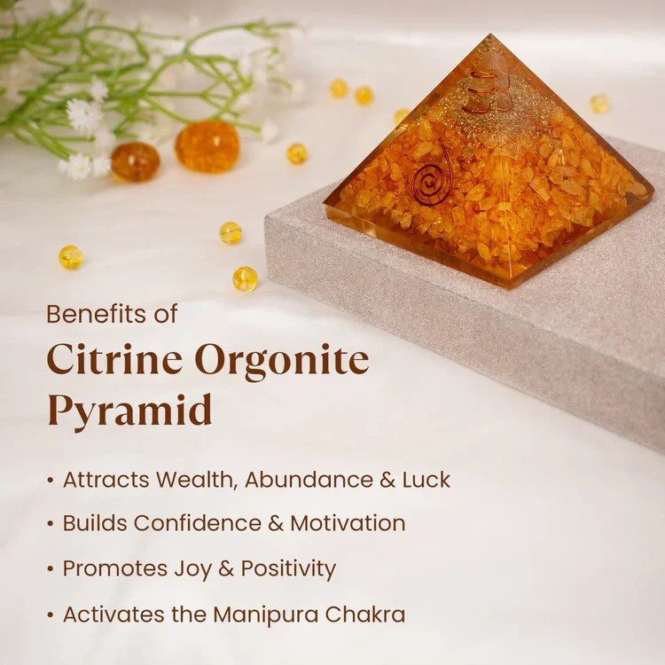 Citrine Pyramid with FREE Vyapppar Vridhi Yantra 6*6 Inch