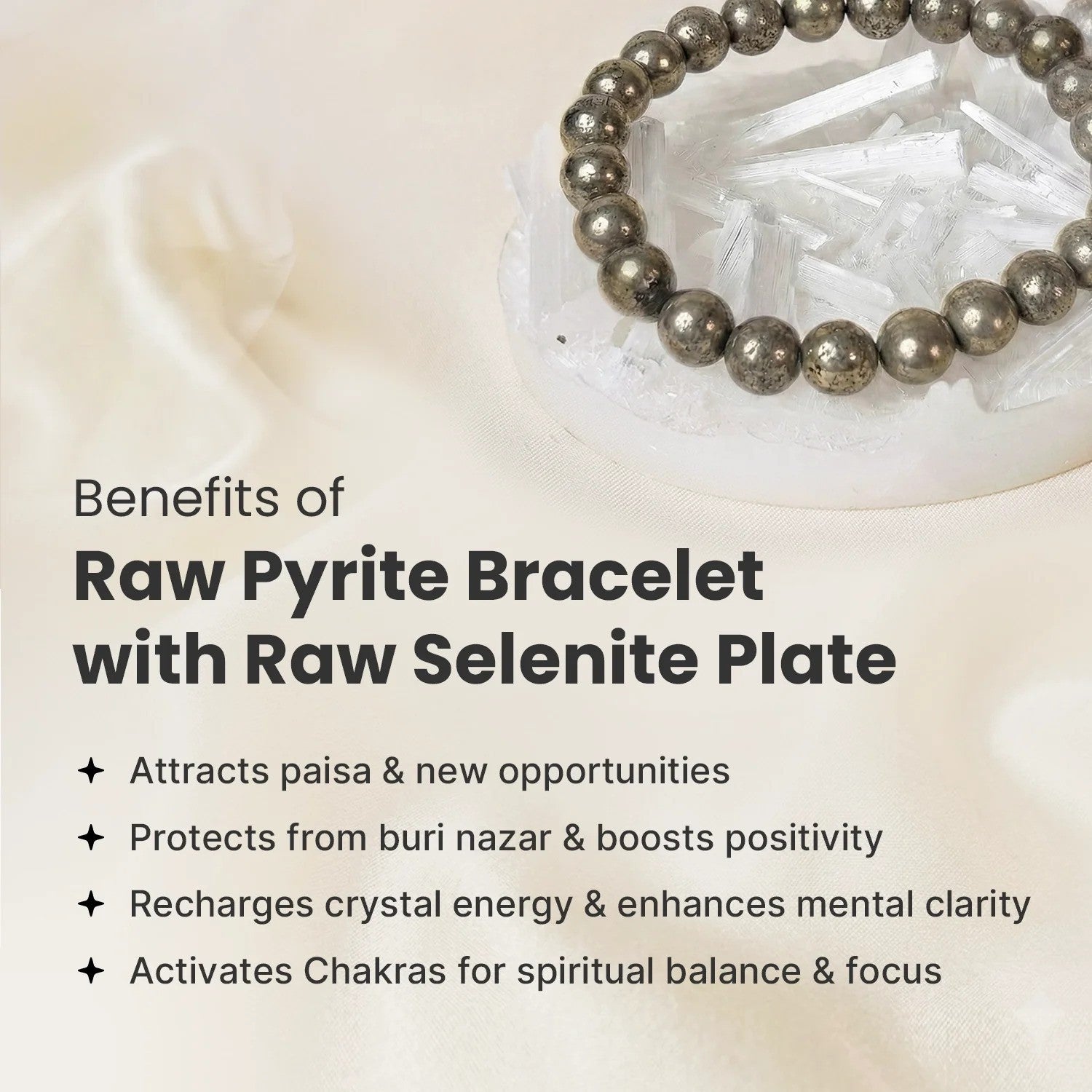 Raw Pyrite Bracelet with FREE Raw Selenite Plate Secondary image