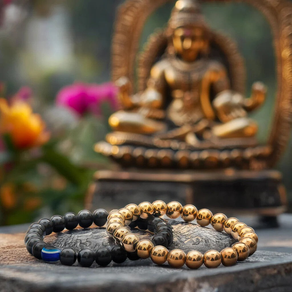 Richie Rich Combo (Pyrite bracelet + Black Obsidian Bracelet) Main image
